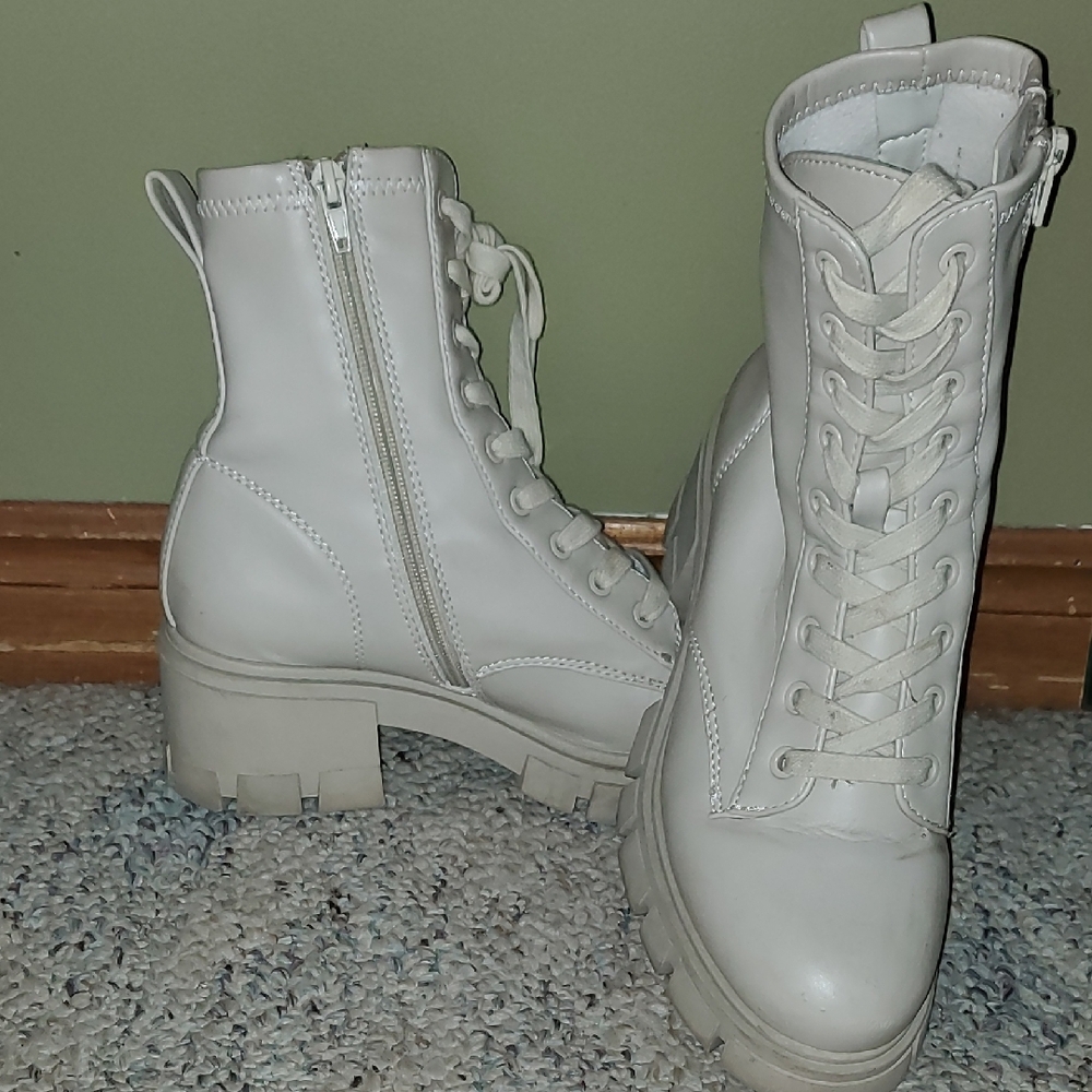 White Chunky Lace-Up Boots